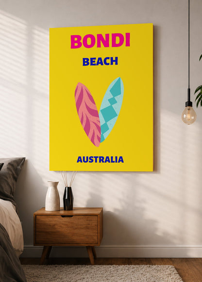 Cuadro Decorativo Mural Sin Marco 5mm - Travel, Bondi, Australia, Tablas Surf Amarillo II