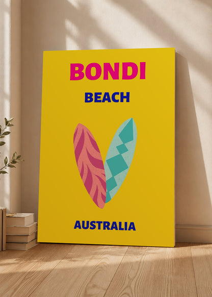 Cuadro Decorativo Mural Sin Marco 5mm - Travel, Bondi, Australia, Tablas Surf Amarillo II