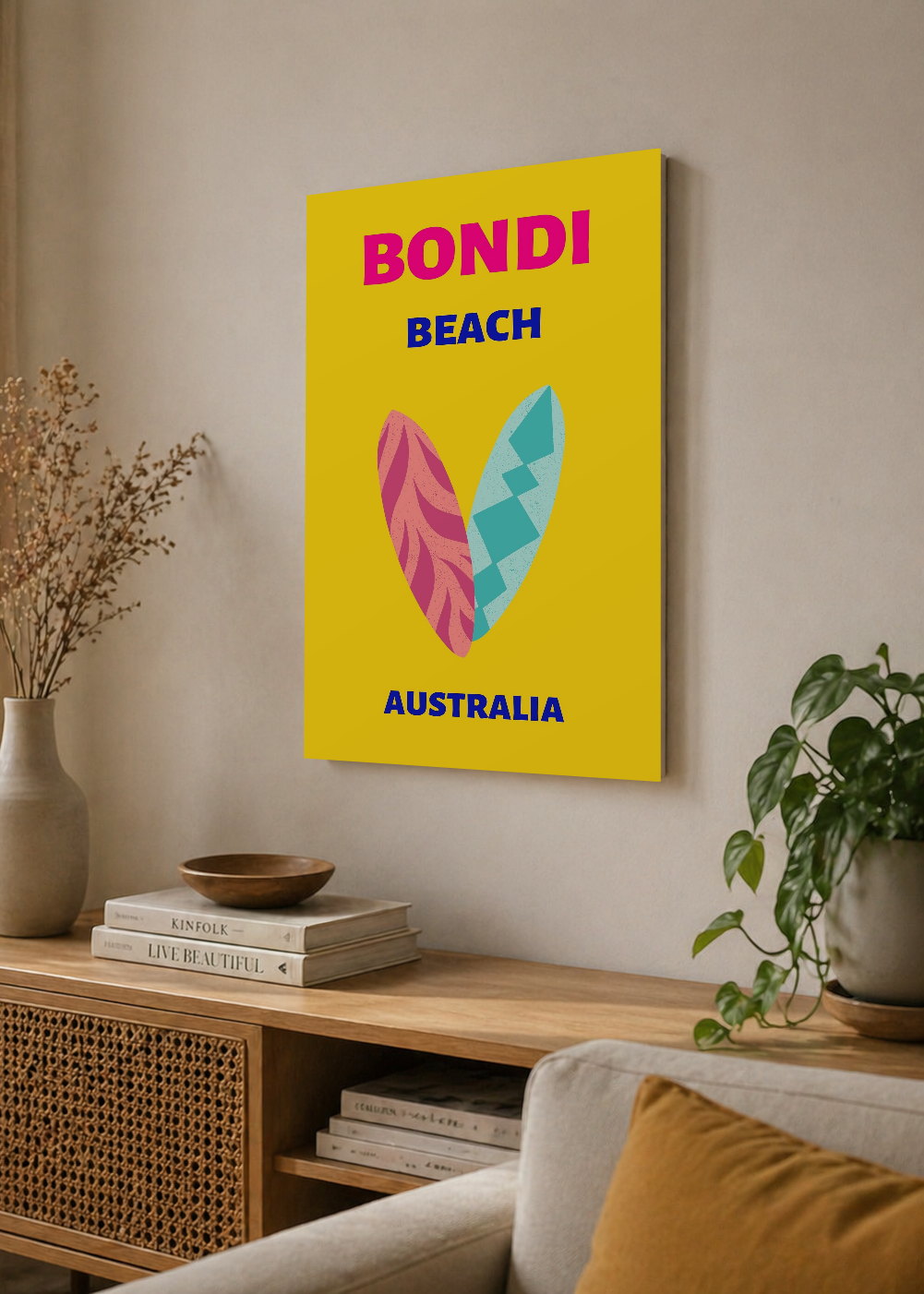 Cuadro Decorativo Mural Sin Marco 5mm - Travel, Bondi, Australia, Tablas Surf Amarillo II