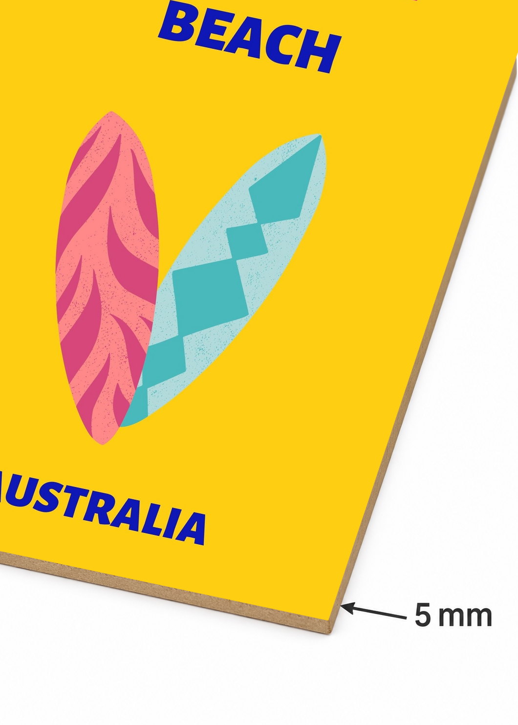 Cuadro Decorativo Mural Sin Marco 5mm - Travel, Bondi, Australia, Tablas Surf Amarillo II