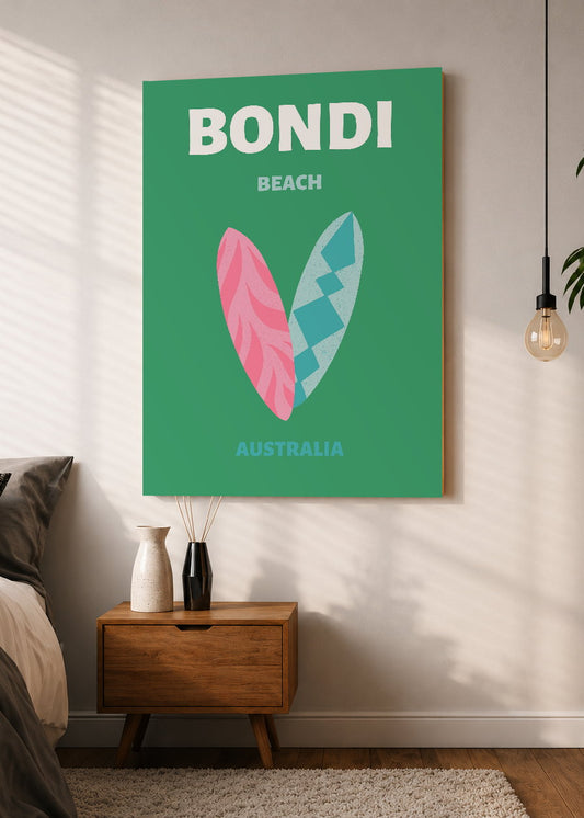 Cuadro Decorativo Mural Sin Marco 5mm - Travel, Bondi, Australia, Tablas Surf Verde