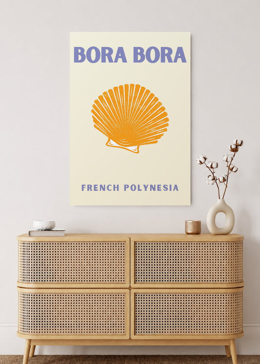 Cuadro Decorativo Mural Sin Marco 5mm - Travel, Bora Bora, Polinesia, Caracol Crema
