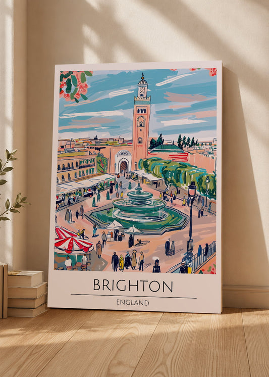 Cuadro Decorativo Mural Sin Marco 5mm - Travel, Brighton, Inglaterra, Ilustración Plaza