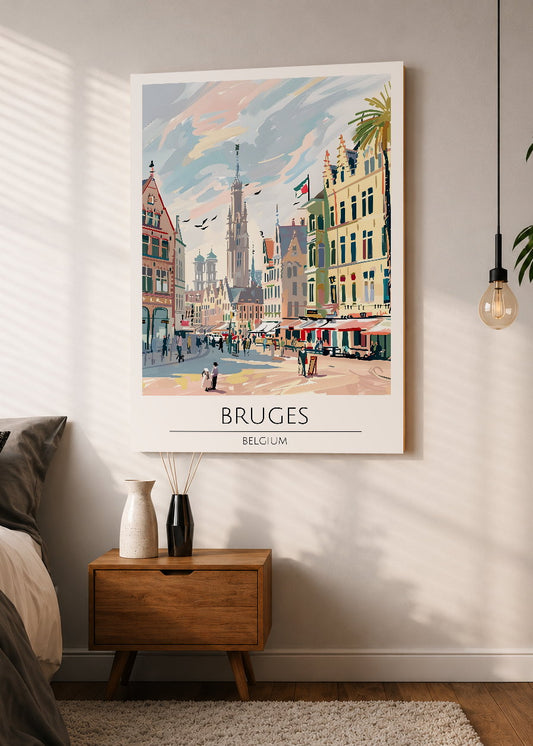 Cuadro Decorativo Mural Sin Marco 5mm - Travel, Brujas, Bélgica, Ilustración Ciudad