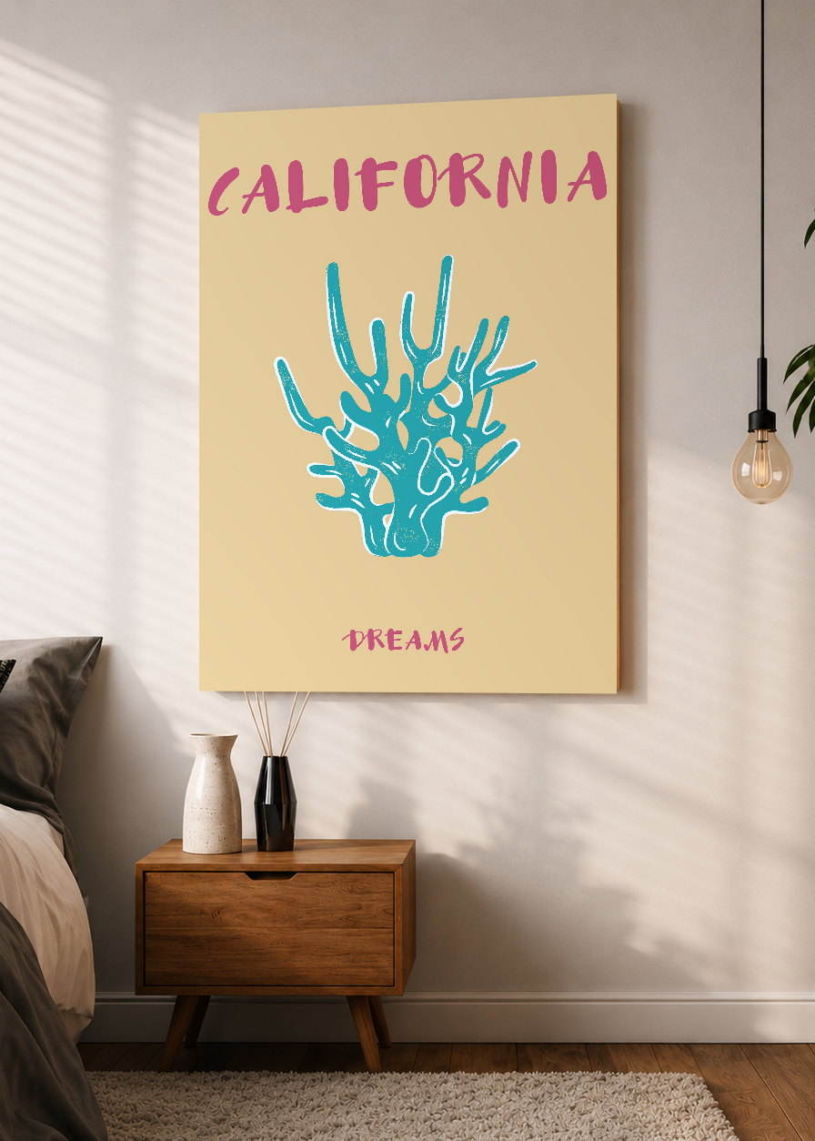 Cuadro Decorativo Mural Sin Marco 5mm - Travel, California USA, Coral Durazno