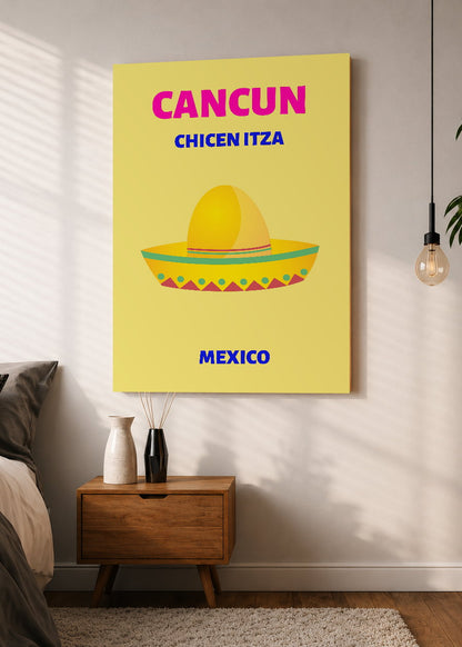Cuadro Decorativo Mural Sin Marco 5mm - Travel, Cancún, México, Sombrero Amarillo