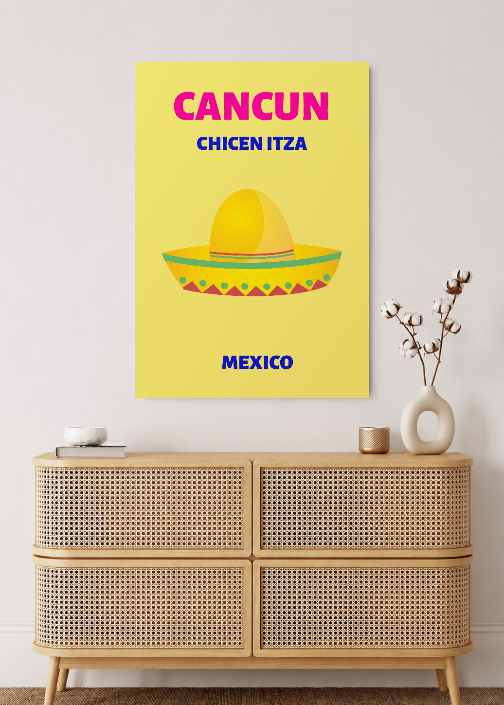 Cuadro Decorativo Mural Sin Marco 5mm - Travel, Cancún, México, Sombrero Amarillo