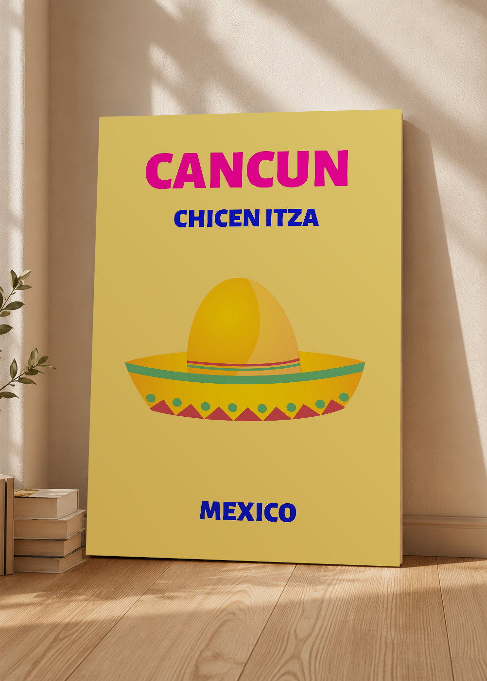 Cuadro Decorativo Mural Sin Marco 5mm - Travel, Cancún, México, Sombrero Amarillo