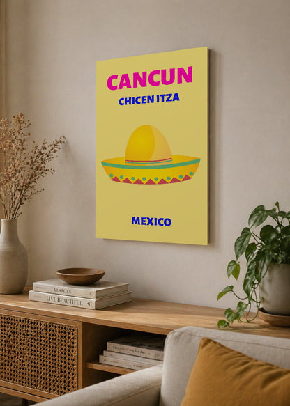 Cuadro Decorativo Mural Sin Marco 5mm - Travel, Cancún, México, Sombrero Amarillo