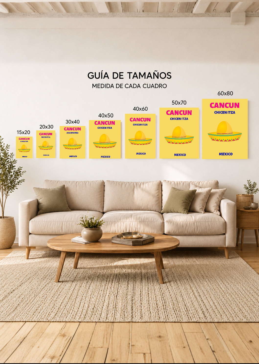 Cuadro Decorativo Mural Sin Marco 5mm - Travel, Cancún, México, Sombrero Amarillo