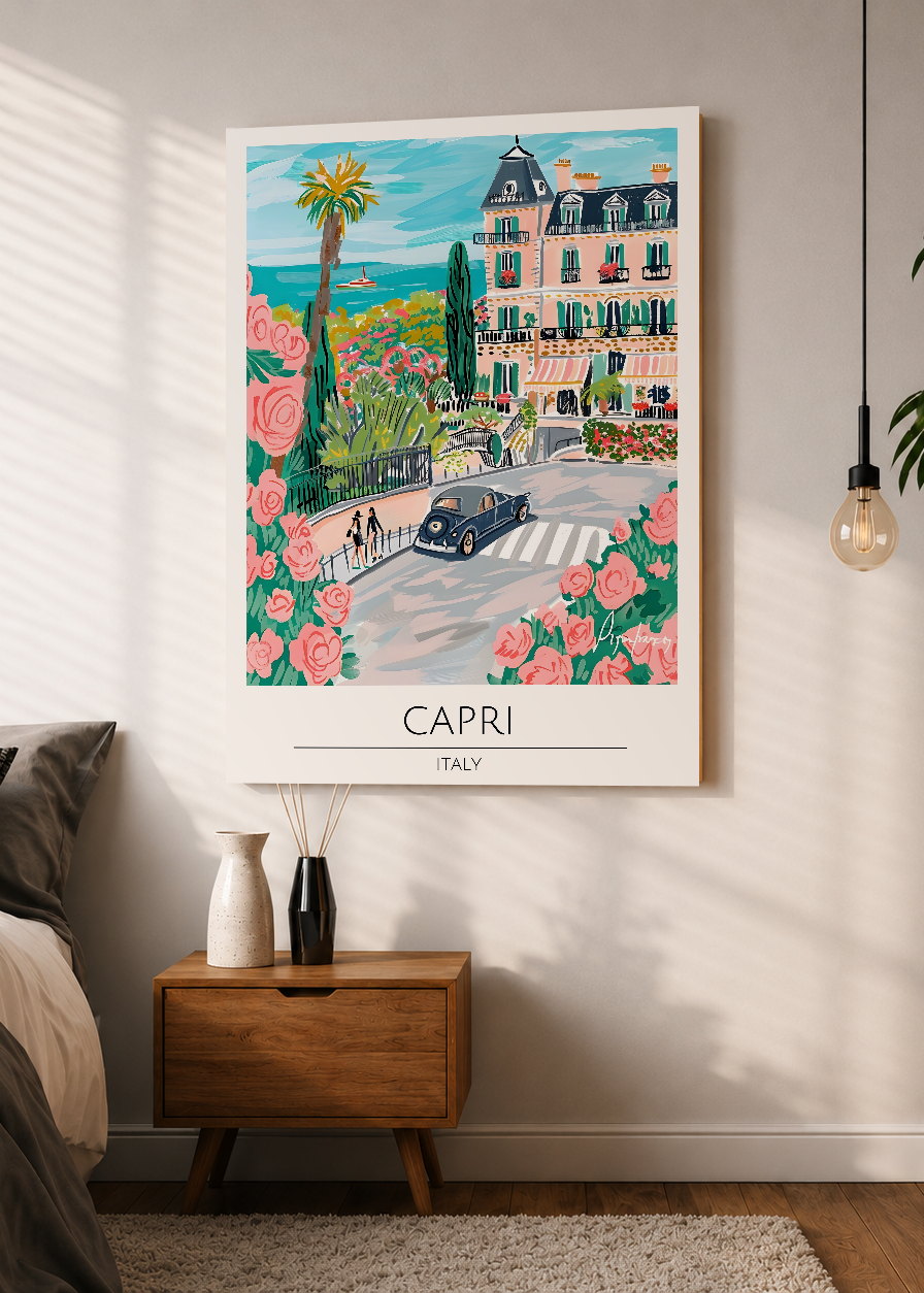 Cuadro Decorativo Mural Sin Marco 5mm - Travel, Capri, Italia, Ilustración Costa