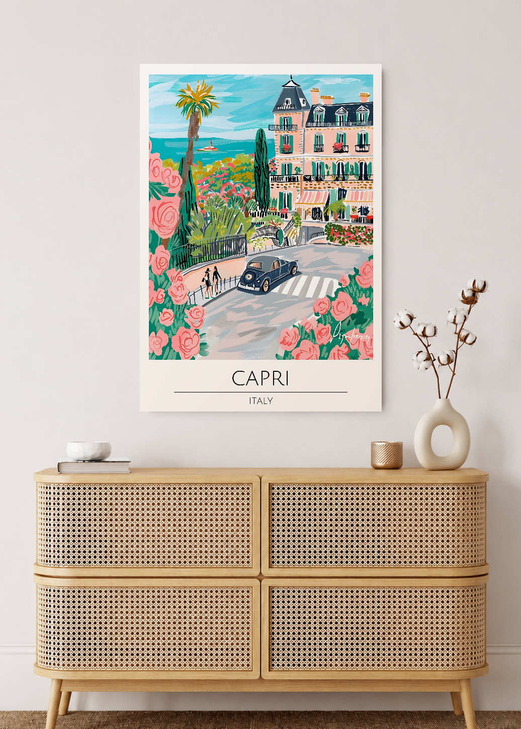 Cuadro Decorativo Mural Sin Marco 5mm - Travel, Capri, Italia, Ilustración Costa