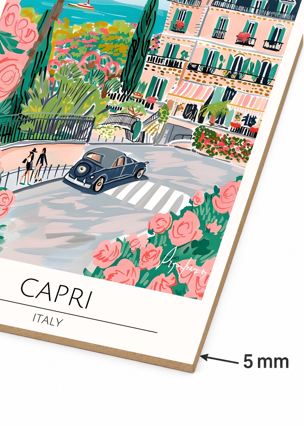 Cuadro Decorativo Mural Sin Marco 5mm - Travel, Capri, Italia, Ilustración Costa