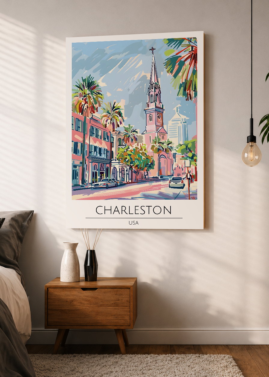 Cuadro Decorativo Mural Sin Marco 5mm - Travel, Charleston, USA, Ilustración Iglesia