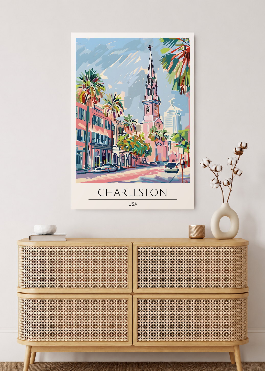 Cuadro Decorativo Mural Sin Marco 5mm - Travel, Charleston, USA, Ilustración Iglesia