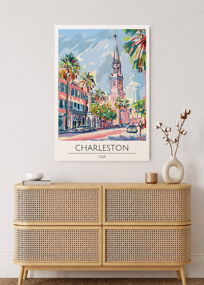 Cuadro Decorativo Mural Sin Marco 5mm - Travel, Charleston, USA, Ilustración Iglesia
