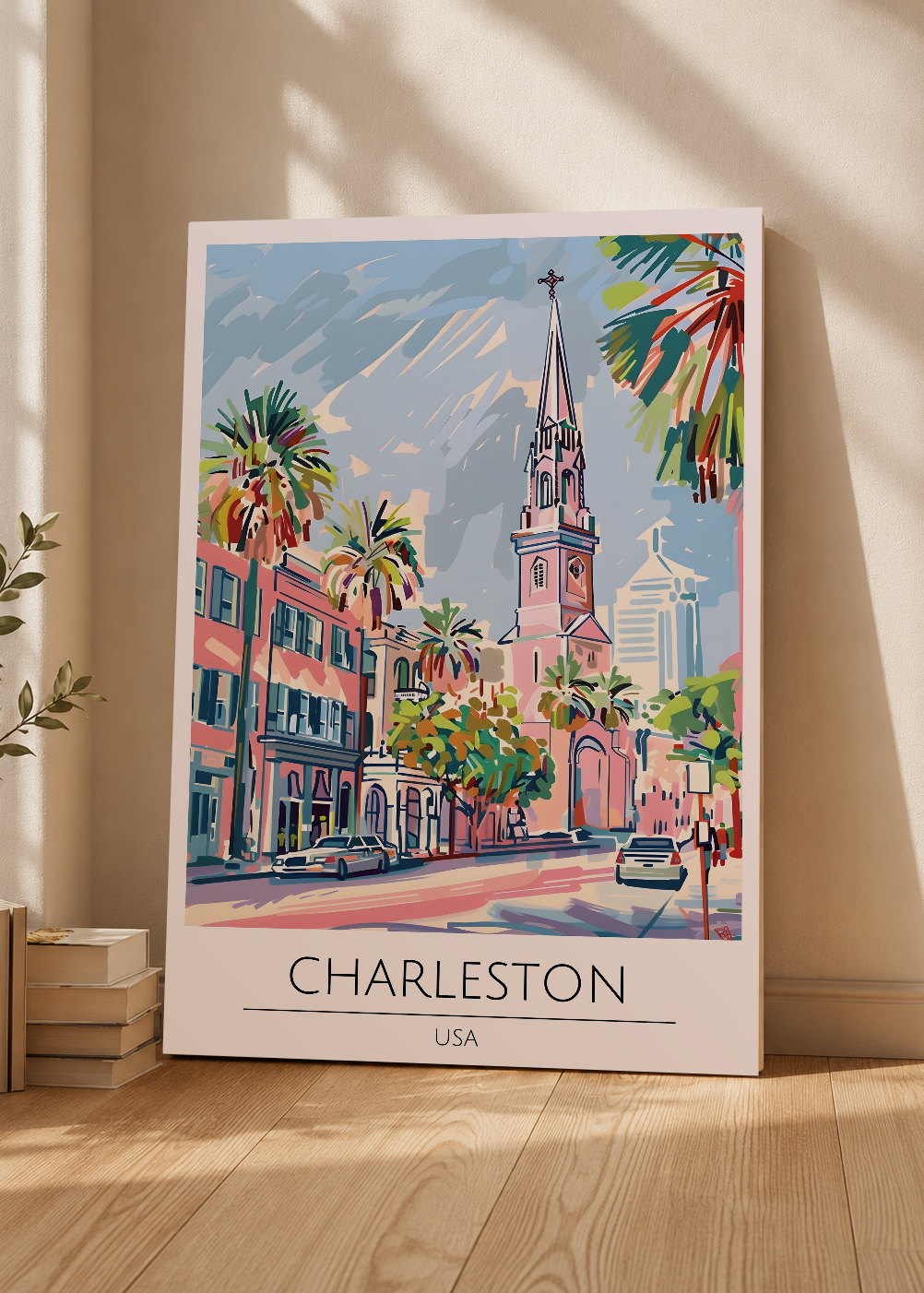 Cuadro Decorativo Mural Sin Marco 5mm - Travel, Charleston, USA, Ilustración Iglesia