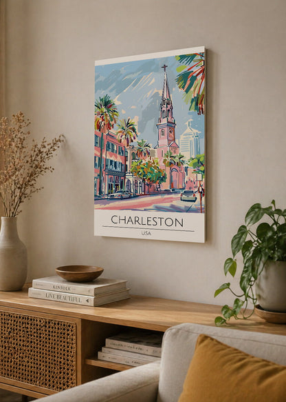Cuadro Decorativo Mural Sin Marco 5mm - Travel, Charleston, USA, Ilustración Iglesia