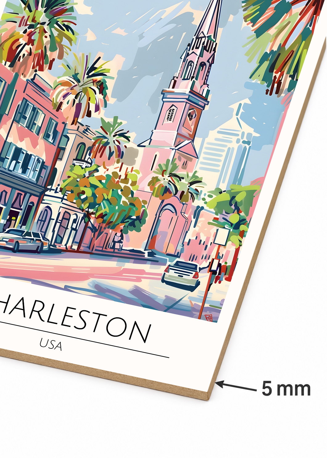 Cuadro Decorativo Mural Sin Marco 5mm - Travel, Charleston, USA, Ilustración Iglesia