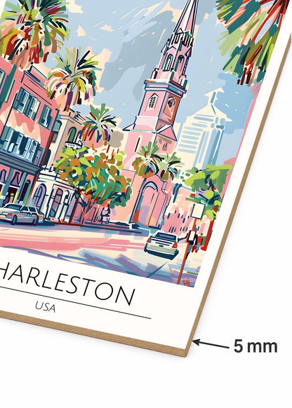 Cuadro Decorativo Mural Sin Marco 5mm - Travel, Charleston, USA, Ilustración Iglesia