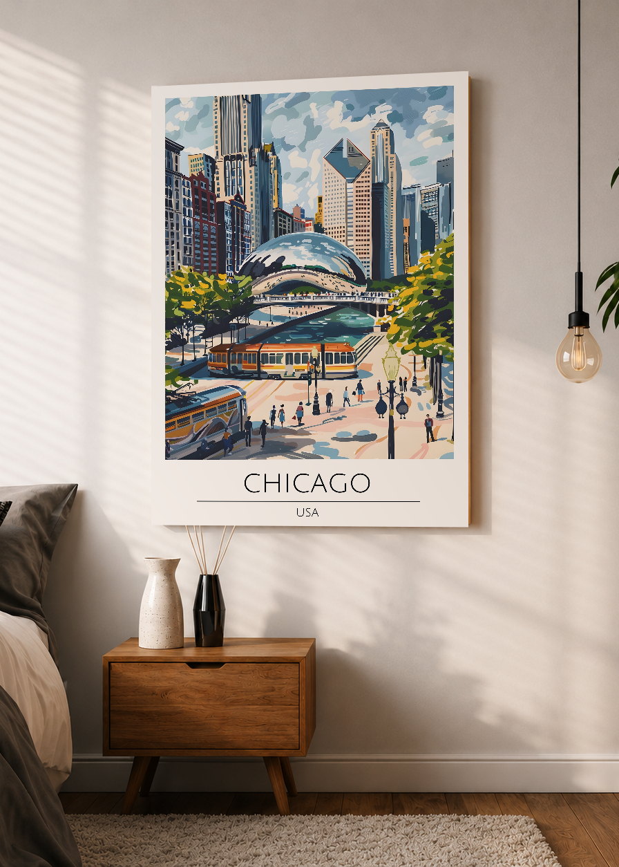 Cuadro Decorativo Mural Sin Marco 5mm - Travel, Chicago, USA, Ilustración Cloud Gate
