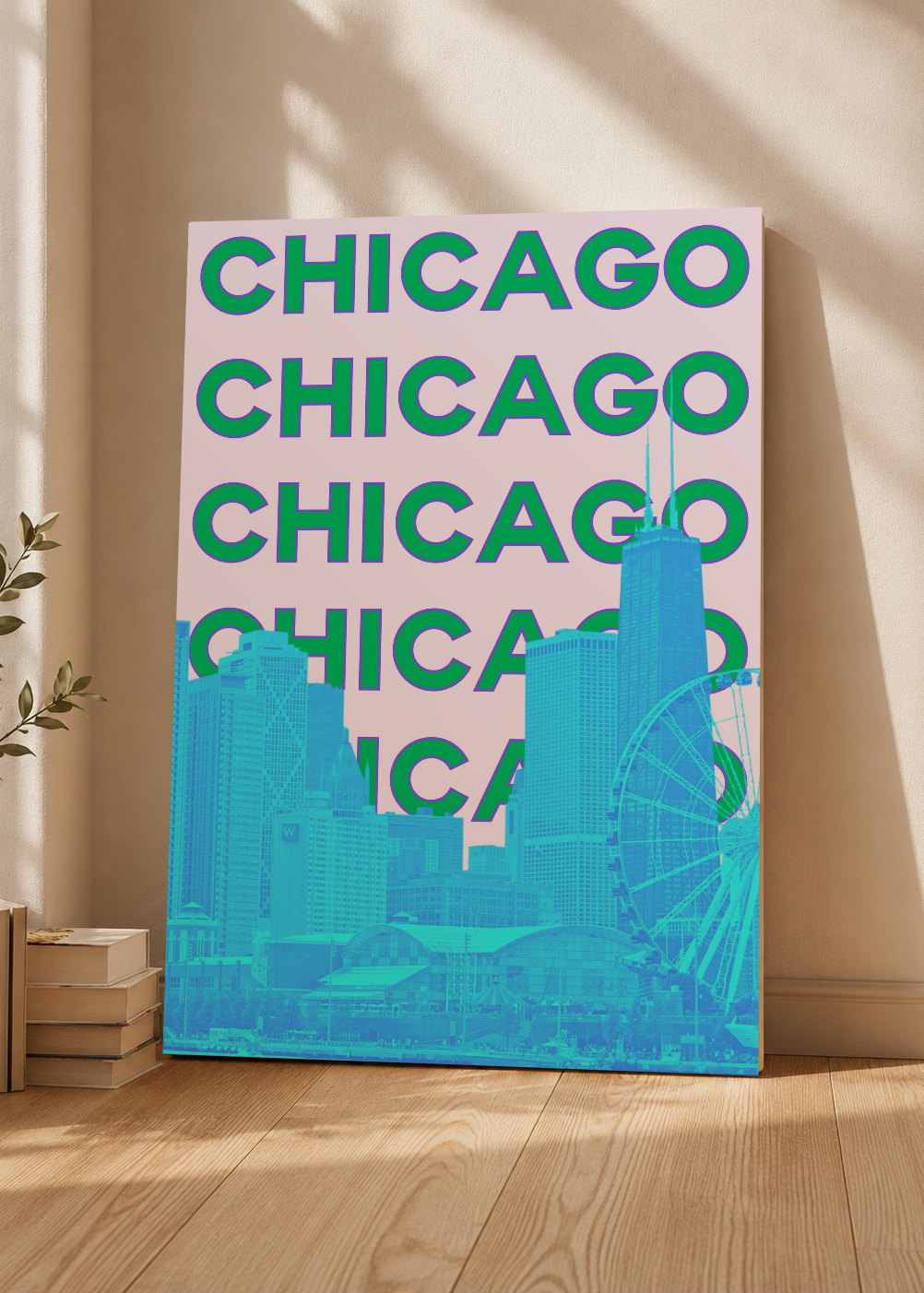Cuadro Decorativo Mural Sin Marco 5mm - Travel, Chicago, USA, Skyline Verde Azul
