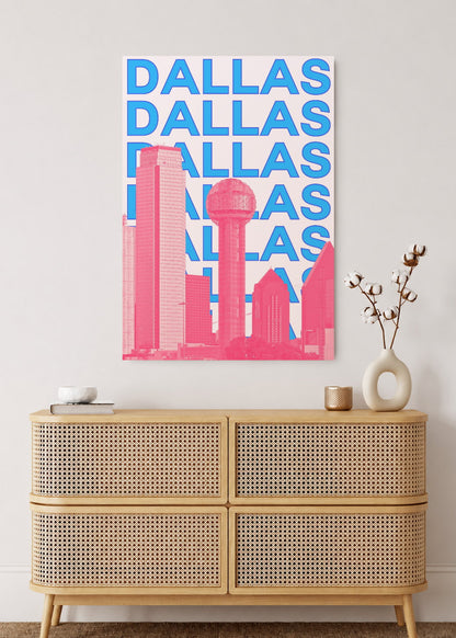 Cuadro Decorativo Mural Sin Marco 5mm - Travel, Dallas, USA, Skyline Azul Rosa