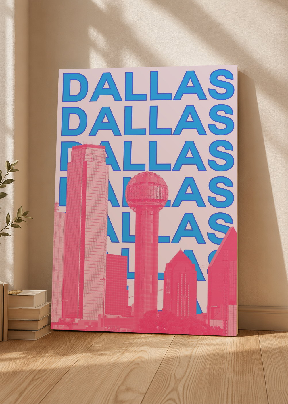 Cuadro Decorativo Mural Sin Marco 5mm - Travel, Dallas, USA, Skyline Azul Rosa