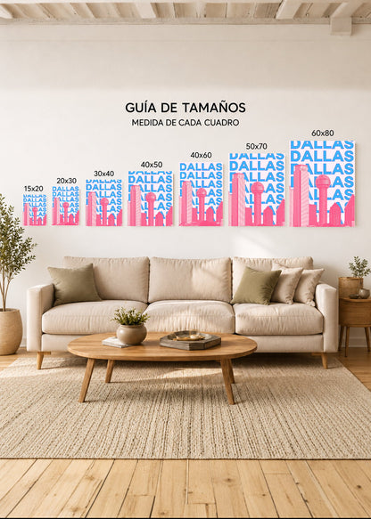 Cuadro Decorativo Mural Sin Marco 5mm - Travel, Dallas, USA, Skyline Azul Rosa