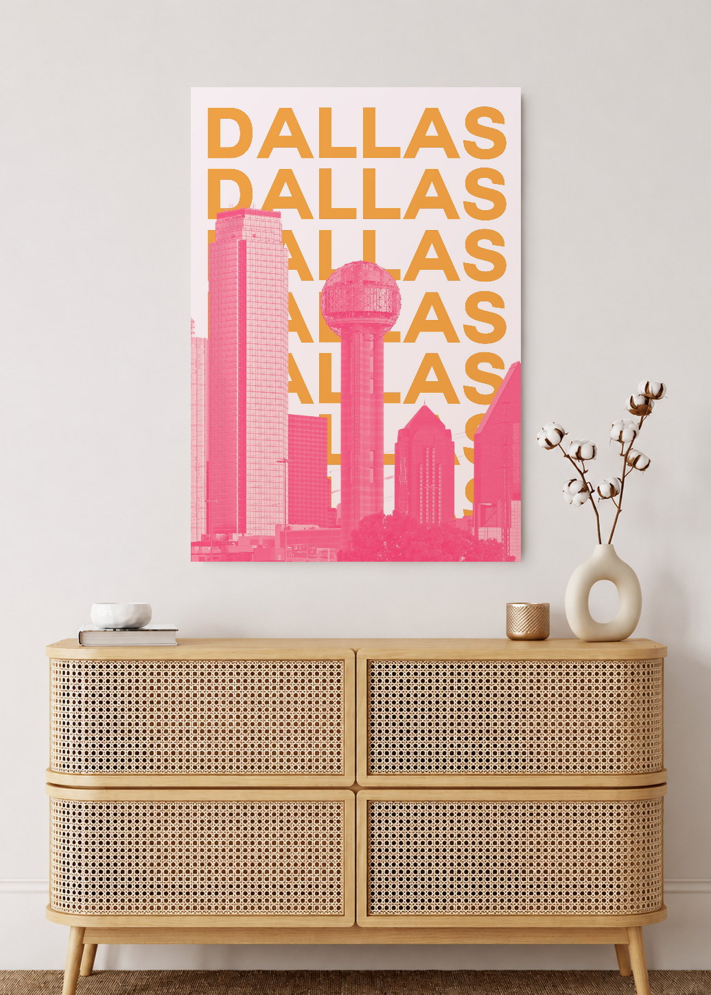 Cuadro Decorativo Mural Sin Marco 5mm - Travel, Dallas, USA, Skyline Naranja Rosa