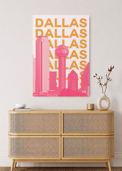 Cuadro Decorativo Mural Sin Marco 5mm - Travel, Dallas, USA, Skyline Naranja Rosa