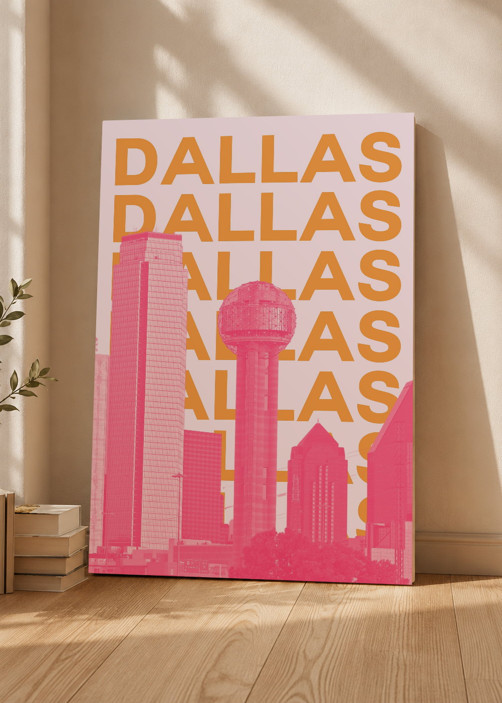 Cuadro Decorativo Mural Sin Marco 5mm - Travel, Dallas, USA, Skyline Naranja Rosa