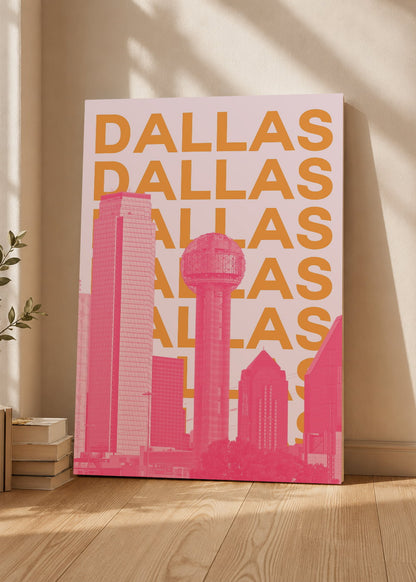 Cuadro Decorativo Mural Sin Marco 5mm - Travel, Dallas, USA, Skyline Naranja Rosa