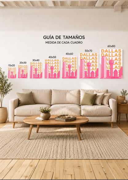 Cuadro Decorativo Mural Sin Marco 5mm - Travel, Dallas, USA, Skyline Naranja Rosa