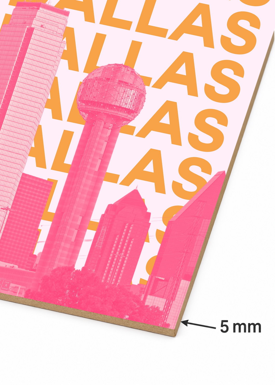 Cuadro Decorativo Mural Sin Marco 5mm - Travel, Dallas, USA, Skyline Naranja Rosa