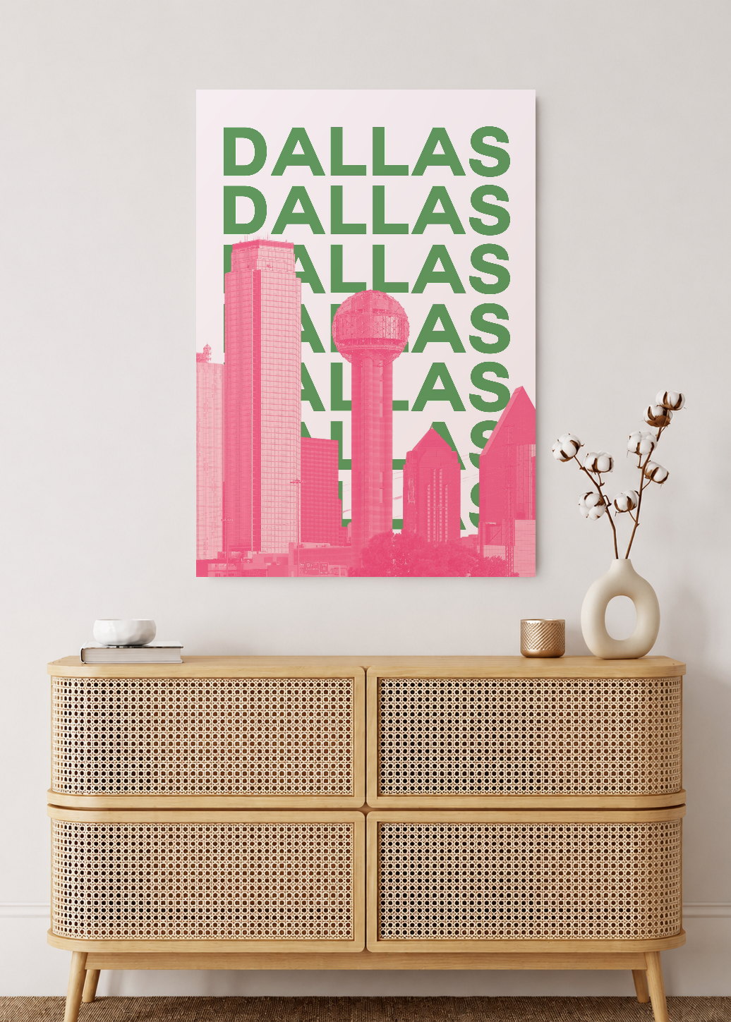 Cuadro Decorativo Mural Sin Marco 5mm - Travel, Dallas, USA, Skyline Verde Rosa