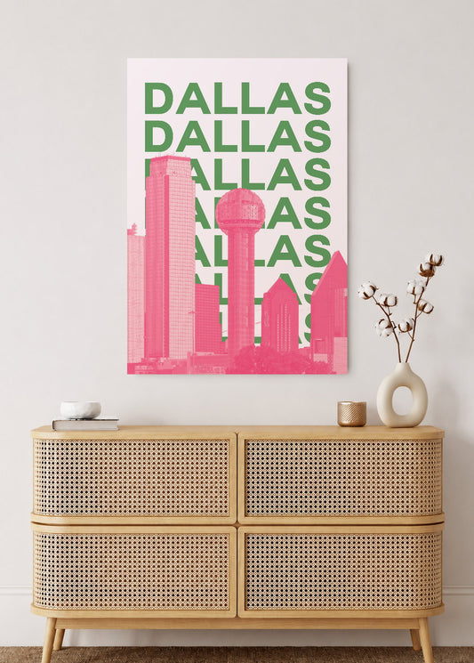 Cuadro Decorativo Mural Sin Marco 5mm - Travel, Dallas, USA, Skyline Verde Rosa