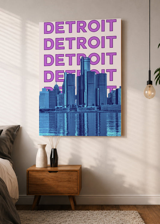Cuadro Decorativo Mural Sin Marco 5mm - Travel, Detroit, USA, Skyline Violeta