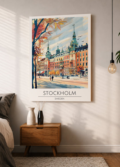 Cuadro Decorativo Mural Sin Marco 5mm - Travel, Estocolmo, Suecia, Ilustración Ciudad