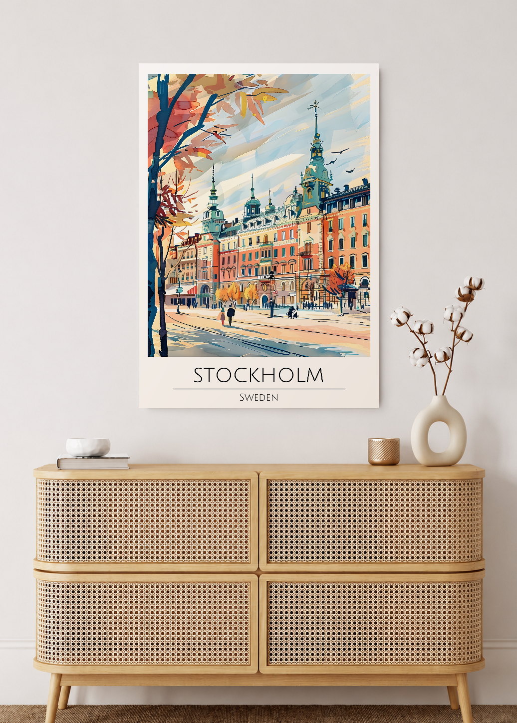 Cuadro Decorativo Mural Sin Marco 5mm - Travel, Estocolmo, Suecia, Ilustración Ciudad