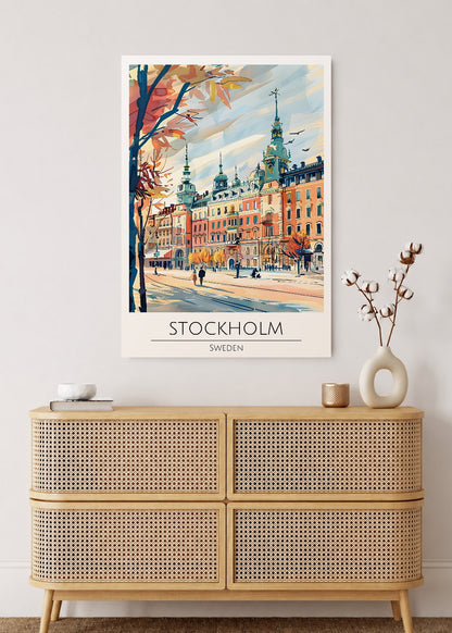 Cuadro Decorativo Mural Sin Marco 5mm - Travel, Estocolmo, Suecia, Ilustración Ciudad