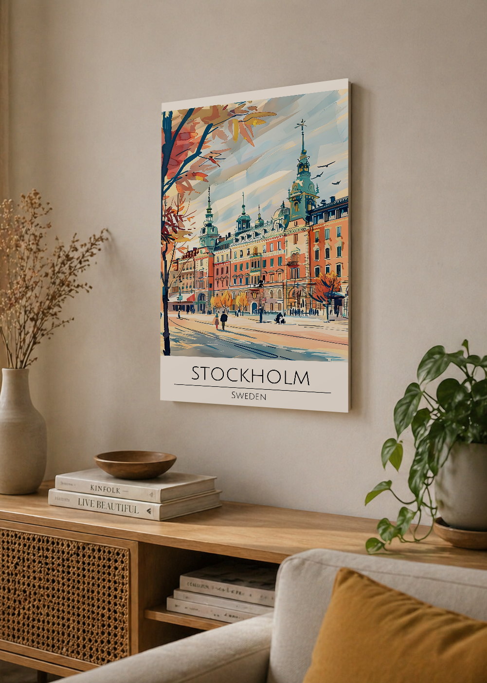 Cuadro Decorativo Mural Sin Marco 5mm - Travel, Estocolmo, Suecia, Ilustración Ciudad