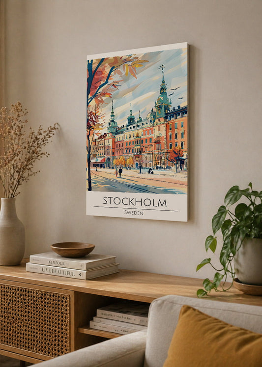 Cuadro Decorativo Mural Sin Marco 5mm - Travel, Estocolmo, Suecia, Ilustración Ciudad