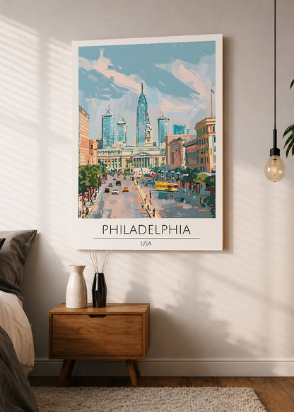 Cuadro Decorativo Mural Sin Marco 5mm - Travel, Filadelfia, USA, Ilustración Ciudad