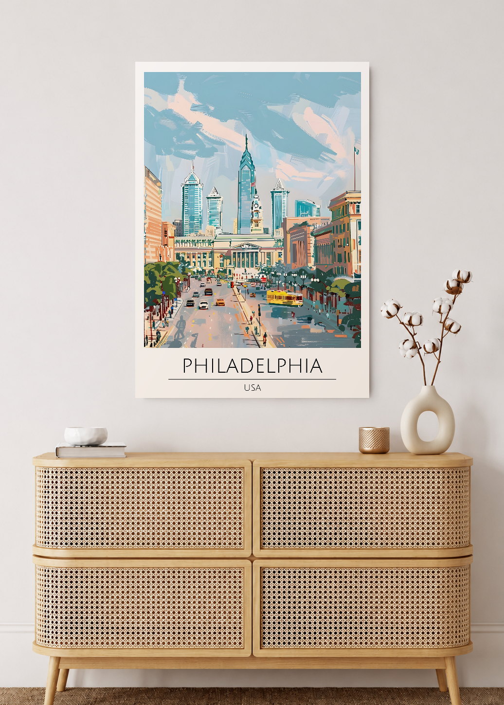 Cuadro Decorativo Mural Sin Marco 5mm - Travel, Filadelfia, USA, Ilustración Ciudad