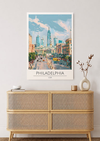 Cuadro Decorativo Mural Sin Marco 5mm - Travel, Filadelfia, USA, Ilustración Ciudad