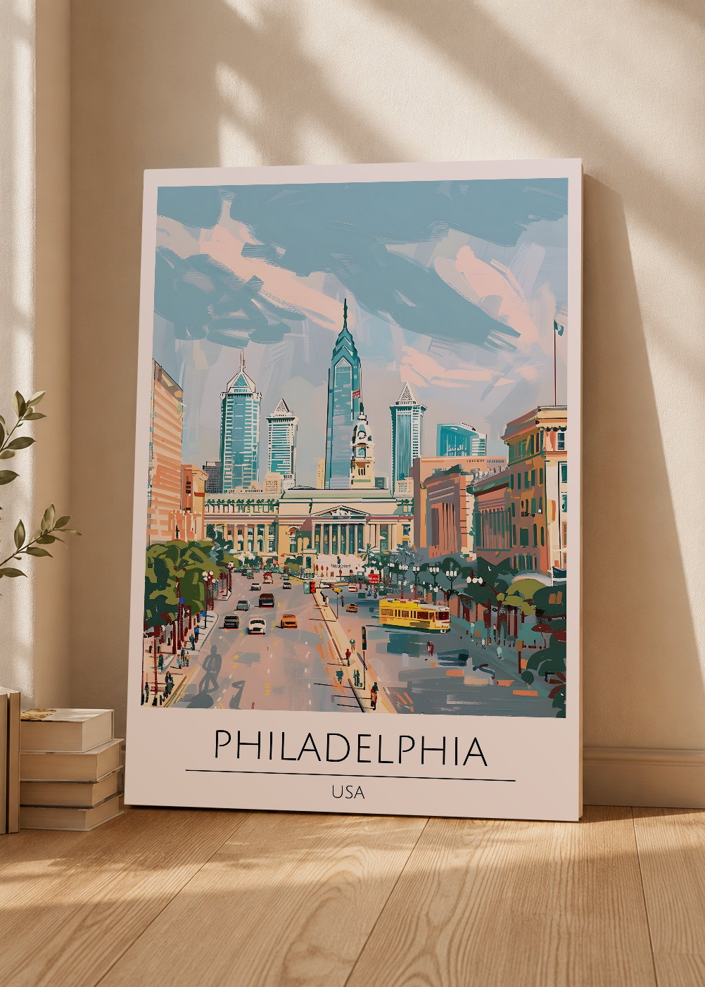 Cuadro Decorativo Mural Sin Marco 5mm - Travel, Filadelfia, USA, Ilustración Ciudad