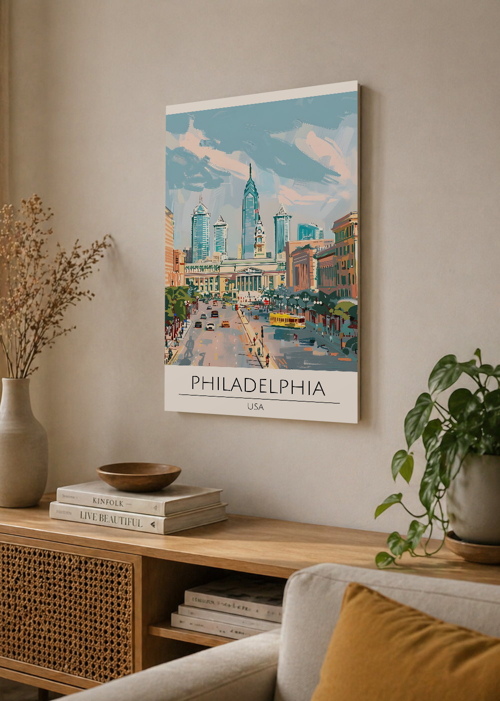 Cuadro Decorativo Mural Sin Marco 5mm - Travel, Filadelfia, USA, Ilustración Ciudad