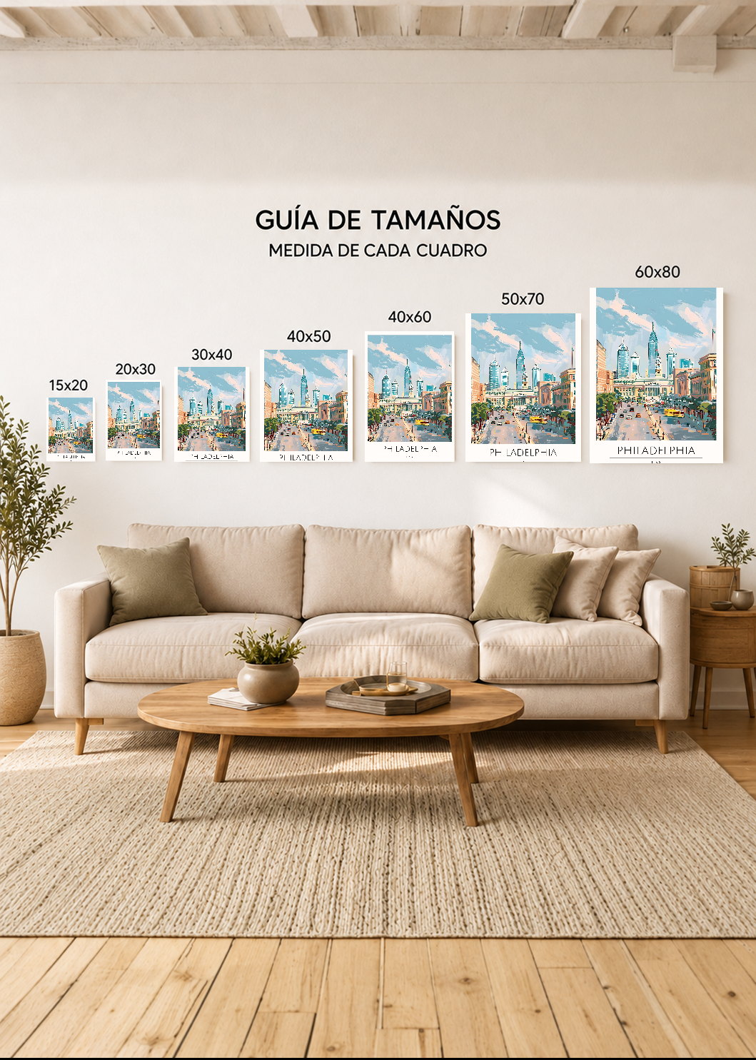 Cuadro Decorativo Mural Sin Marco 5mm - Travel, Filadelfia, USA, Ilustración Ciudad