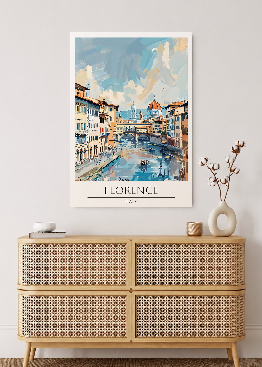 Cuadro Decorativo Mural Sin Marco 5mm - Travel, Florencia, Italia, Ilustración Ponte Vecchio